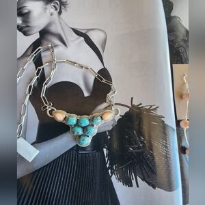 Elegant STERLING SILVER Turquoise and SPINY Necklace BUCKIN FLAMINGO